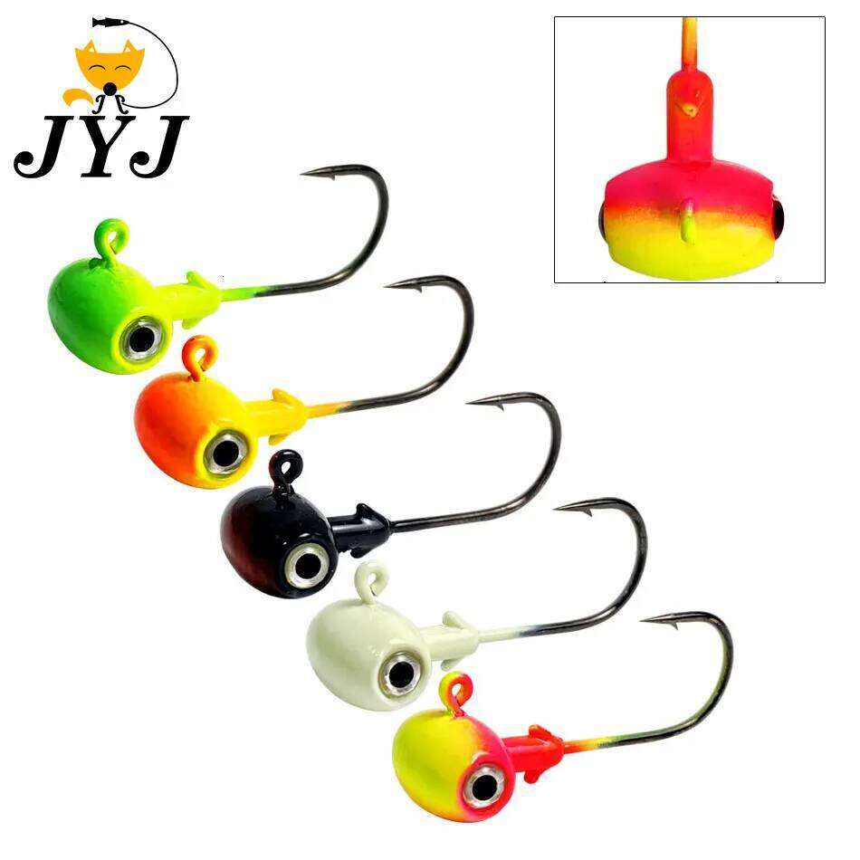JYJ 3.5g/5g/7g/10g/14g colorful hammer shape jig head ,fishing hook jigging with big 3D eyes for soft lure bait Z260228