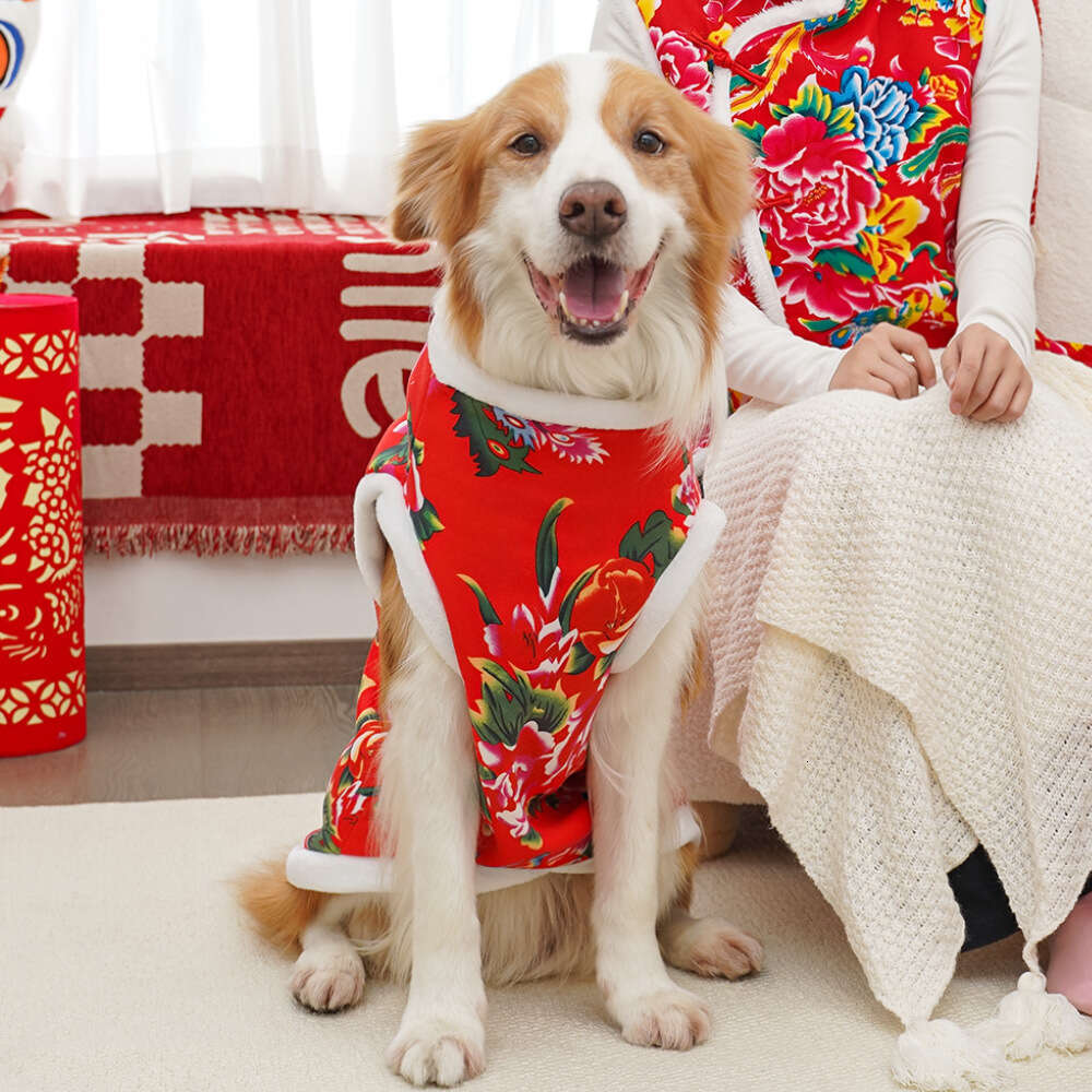 Famous brand Pet New Year Autumn Winter Fleece Cat Supplies Northeast Coat Big Flower Teddy Corgi Fund Fur Dog Clothes pupakaIK