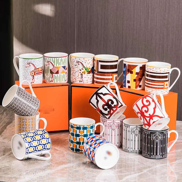 European Style Simple Big Brand Mug Milk Breakfast Cup Mosaic Ceramic High-end Exquisite Bone China H Family Gift Box