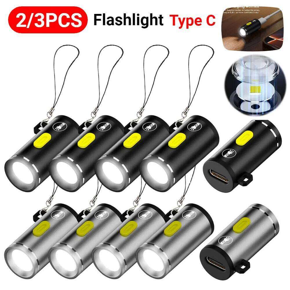 1-5PCS LED Handheld Mini Type C Powered Small Pocket Flashlight Emergency Light for Outdoor Hiking Camping S260302