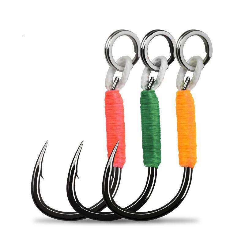 10pair/lot Hook Jig Double PairHooks Barbed Thread Accessories Pesca High Carbon Steel Fishing Lure Slow Jigging Z260228