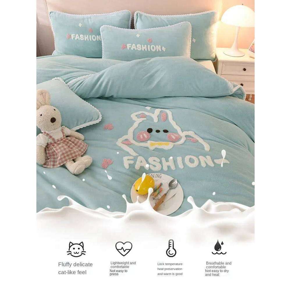 Winter Thickened Milk Coral Fleece Four-Piece Double-Sided Quilt Cover Baby Flannel Velvet Sheet Bed Three-Piece Set W260302