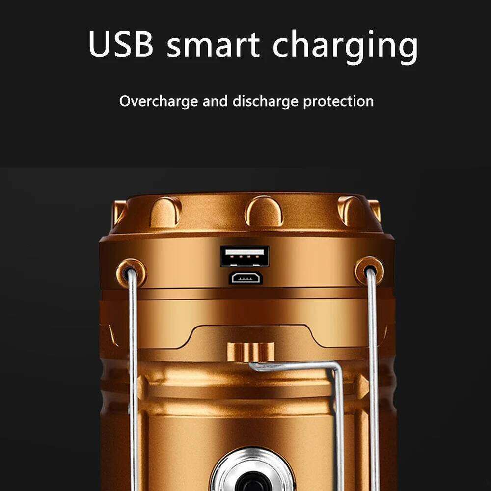 Collapsible LED Solar USB Rechargeable Lantern Flashlight Emergency Hanging Lights for Outdoor Camping S260302