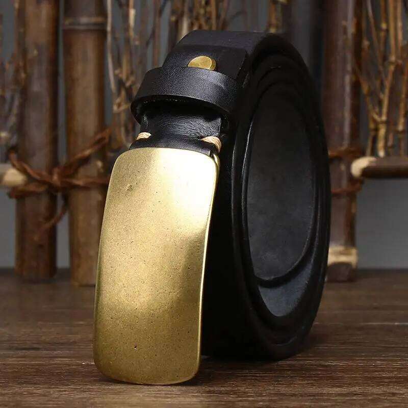 Brass retro old vegetable tanned men's niche genuine leather personalized handmade first layer cowhide belt S260228
