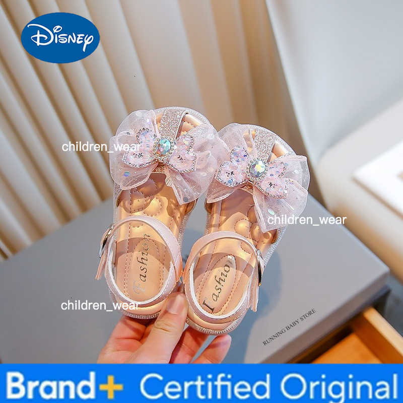 Disney Childrens Rhinestone Bowite Sandals Korean Girls Princess Performance Single Shoes Cute Kids Fashion Wedding Flat Shoes I10305 H260303