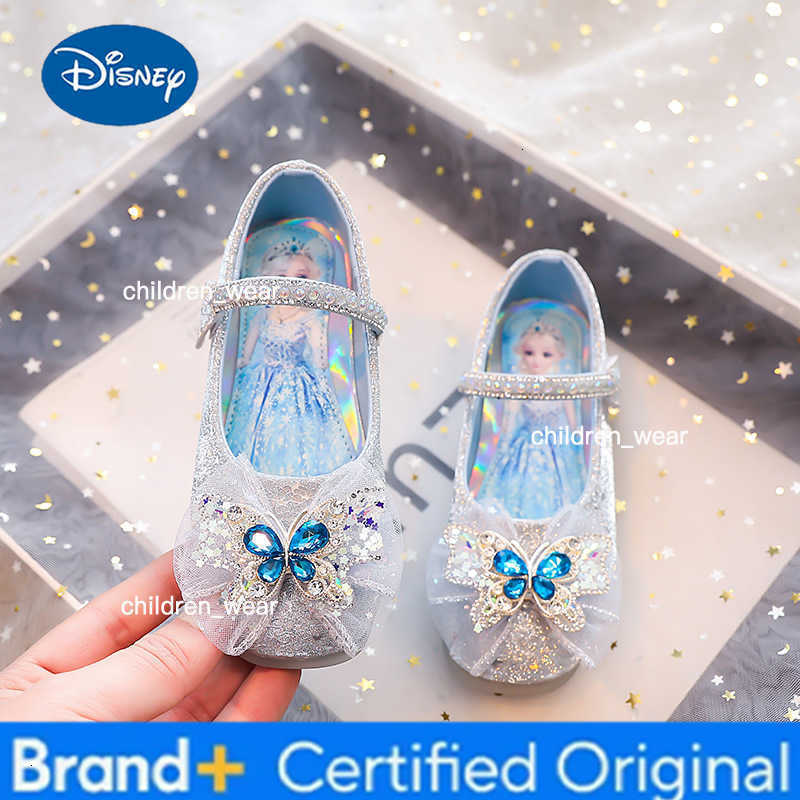 Disney KidsCasual Shoes Elsa Princess Frozen Crystal Sequin Fashion Summer Shoes For Girls Breathable Anti-slip Blue Pink Size 23-34 H260303