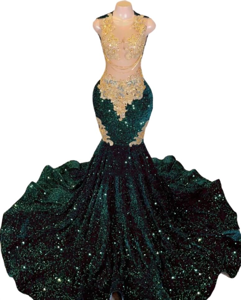 Arabic Aso Ebi emerald Green Evening Dresses sheer Lace velvet Beaded Mermaid Prom Reception Birthday Engagement Gowns M03