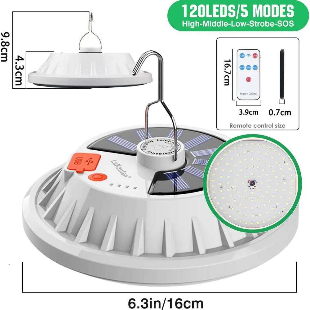 Rechargeable Solar Lantern,60/120 LEDs Portable Camping Light,Remote,5 Modes,Power Bank,Battery Display,IP65,Outdoor Emergency S260302