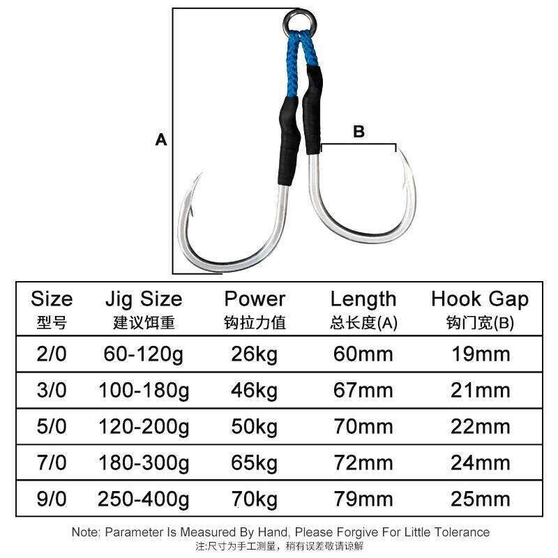 2/0 3/0 5/0 9/0 Double Assist Barbed Hook High Carbon Steel Slow Hooks with PE Line Sea Fishing Pike Metal Jigging Bait Z260228
