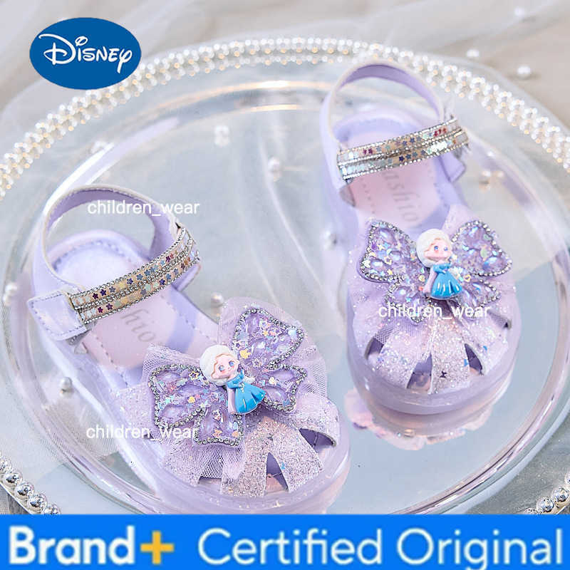 Disney KidsCasual Shoes Crystal Elsa Princess Frozen PU Leather Shoes Spring Shoes For Girls Anti-slip Purple Beige Shoes Size 23-34 H260303