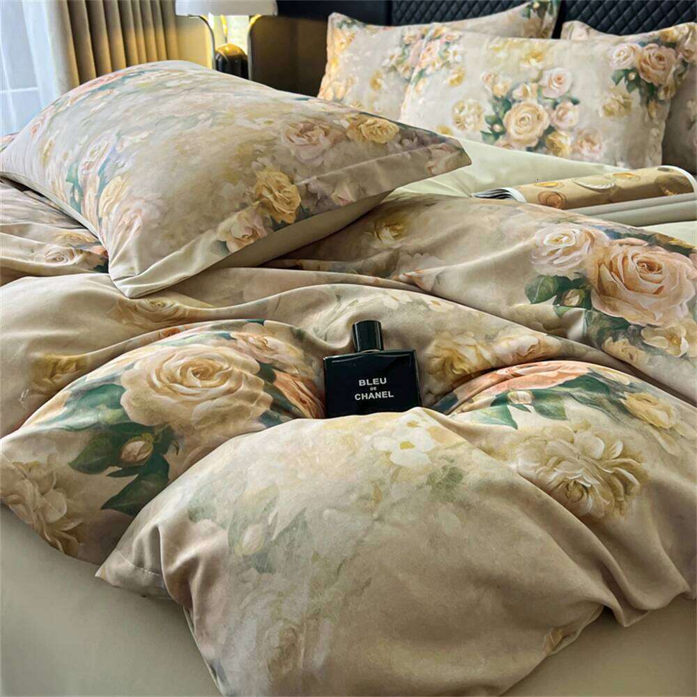 Flower Printed Bedding Soft Luxury Bedroom Decor Duvet Cover Comforter Pillowcase Bed Sheet Washed Cotton Four Piece Set W260302