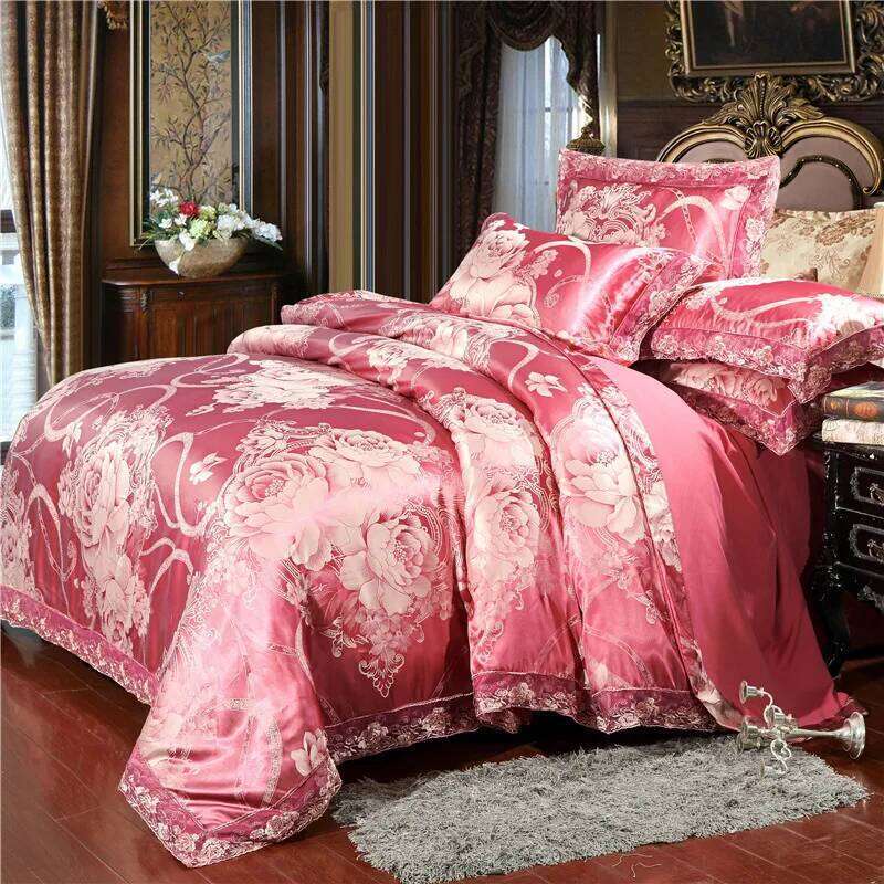 Nordic Satin Jacquard Bedding Luxury Flower Duvet Set Adlut Quilt Cover Pillowcases Sheet Twin Queen King Home Texiles W260302
