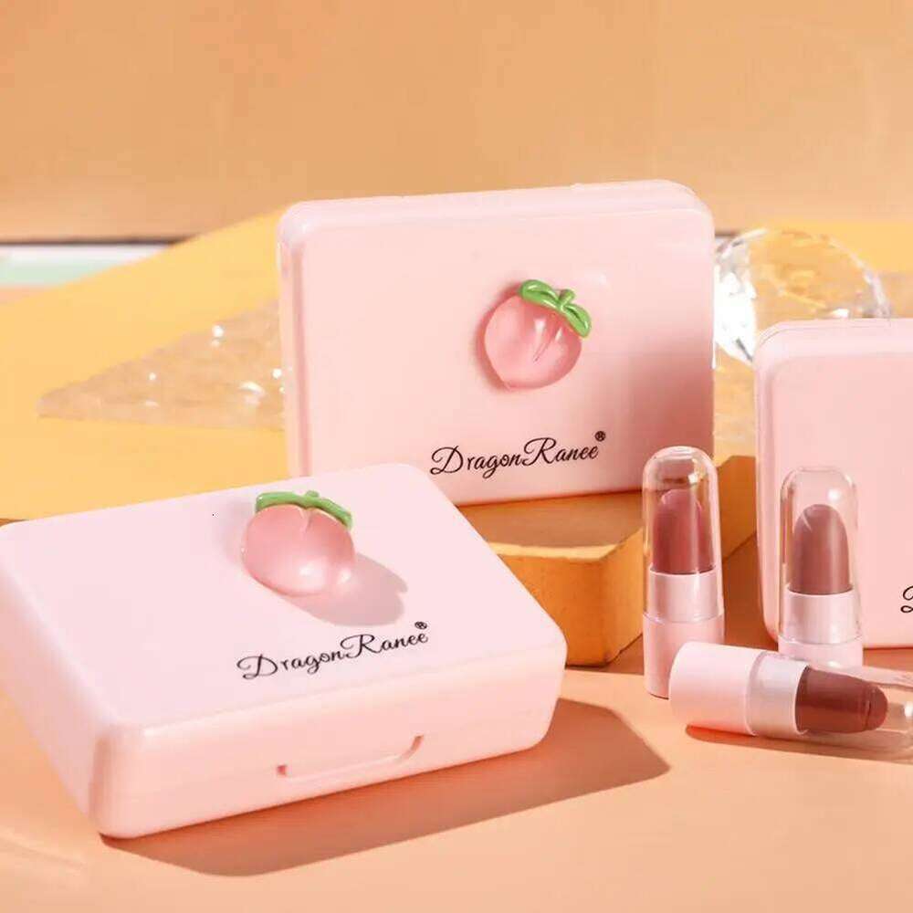 5Pcs Peach Tint Set Cute Matte Lipsticks Waterproof Long-lasting Non Stick Cup Mini Lip Gloss Lipstick Makeup Gift H260302