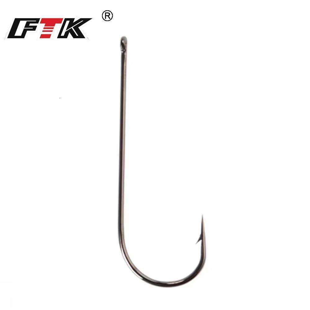 FTK 7-10PCS High Carbon Steel Hook ROUND 2#-18# Barbed Single Hooks With Eye Fishing Accessories Z260228