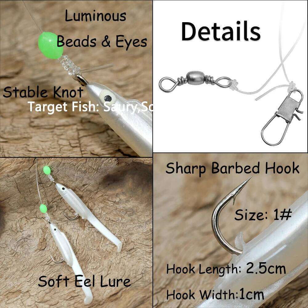 Mrlurion 1bag Cluster Soft artificial Eel Sabiki Rigs String Hooks Lure Fishes Saury Squid Mackerel Scad Saltwater Fishing Z260228