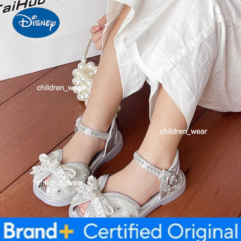 Disney Sweet Little Girl Flat Sandals Summer Fashion Bowknot Children Causal Princess Sandals Wedding Party Kids Sequins Sandal Elegant H260303