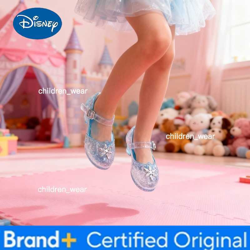 Disney Childrens Sandals Summer Crystal Shoes Classic Frozen Princess Elsa Jelly High Heels Party Dance Blue Shoes Size 26-35 H260303