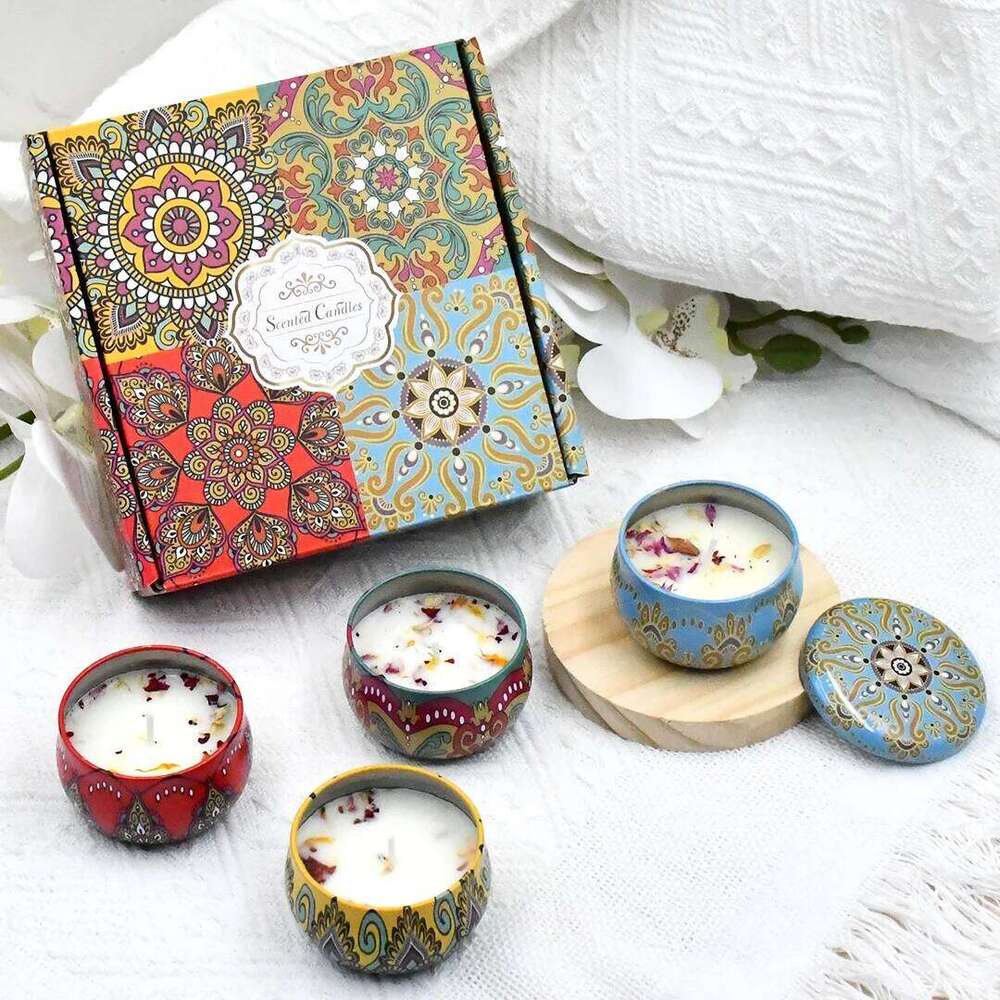 4pcs/box Scented Set Gift Islamic Arabic Patterns Aromatic Candle Jar DIY Smokeless Couples Romantic Incense Candles W260303