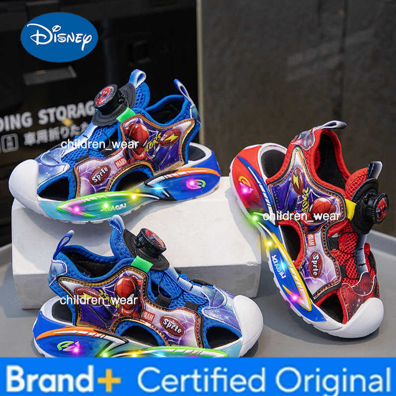 Disney Summer Baby Boys LED Light Sandals Cartoon Spider Man Children Closed Toe Orthopedic Kids Slippers Girls Sport Soft Beach Shoes H260303