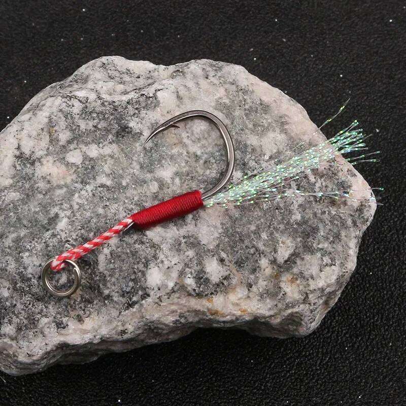 10/20/30Pcs Hook Jig Double PairHooks Barbed Thread Feather Accessories High Carbon Steel Fishing Lure Slow Jigging Z260228