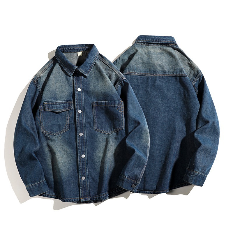 Designer Jacket Americn Retro Longsleeve Denim Shirt For Men Spring Trendy Brnd Stylish Nd Csul Loose Fit With Pockets Ptchwork Workwer Jcket