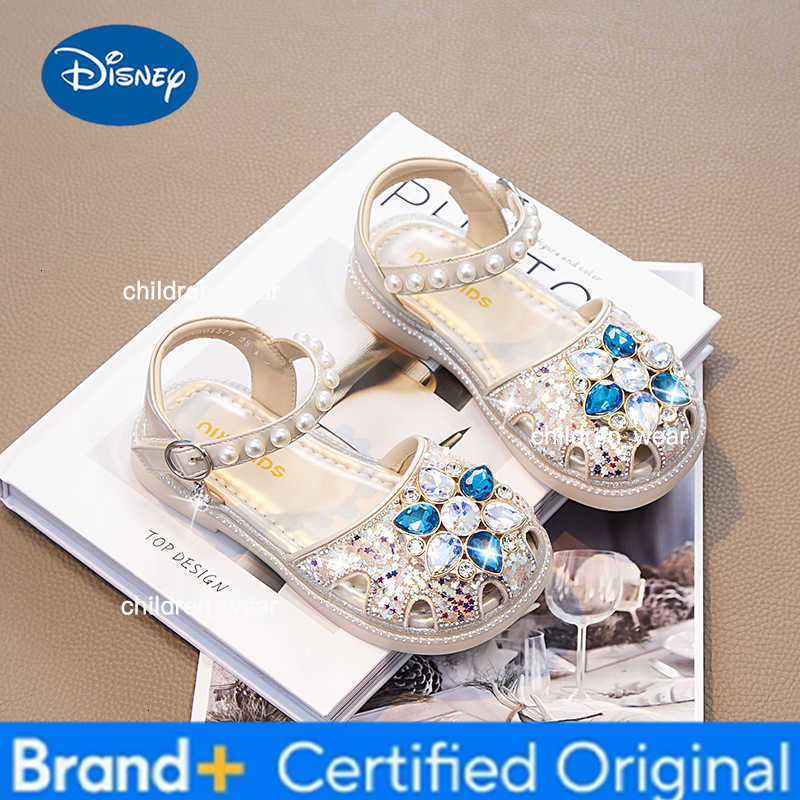 Disney KidsCasual Shoes Sandals PU Leather Summer Shoes For Childrens Crystal Sequin Flat Breathable Anti-slip Pink Blue Size 23-34 H260303