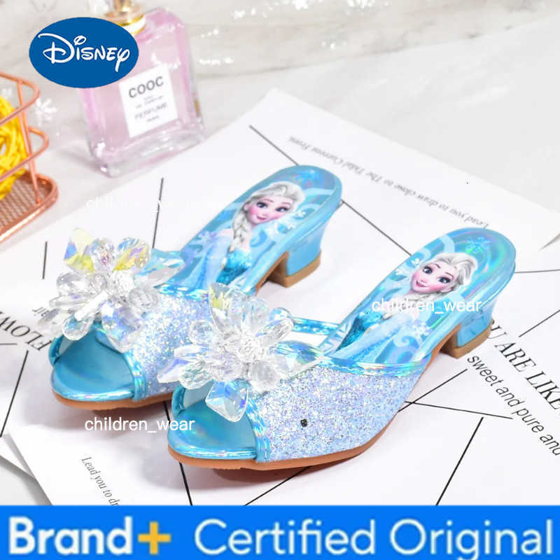 Disney Frozen Princess Elsa Shoes Slippers Girls High Heels Mules Fashion Crystal Shoes Childrens Summer Sandals Size 26-37 H260303