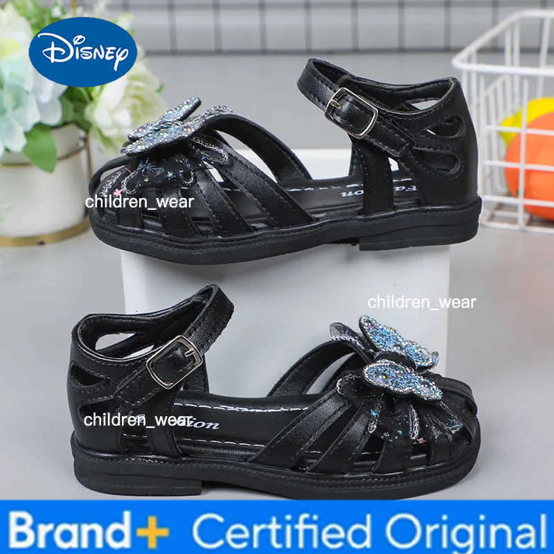Disney 2025 Summer Girls Sandals Princess Beach Shoes Cut-outs Kids Sandals Crystal Butterfly Lace Sweet Soft Breathable Anti-kick Cute H260303