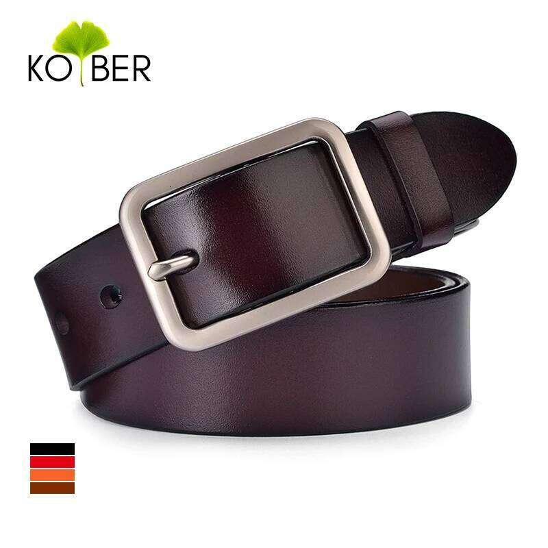 KOLBER 3.3cm Women's Leather Metal Silver Buckle Trouser for Women Natural Cowhide Brown Casual Belt Female Waistband S260228