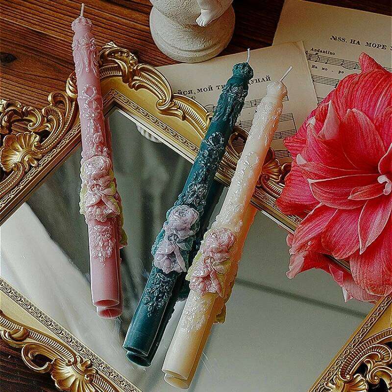 Long Embossed Candles Candle Holders, Scented Taper Wedding Candles, Home Decoration Item for Ceremony W260303