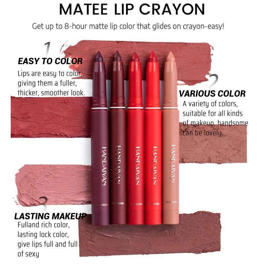 HANDAIYAN 12-Colors Fadeless Non Staining Cup Matte Lipstick Waterproof Pen Lip Rotatable Lipliner With Pencil Sharpener H260302