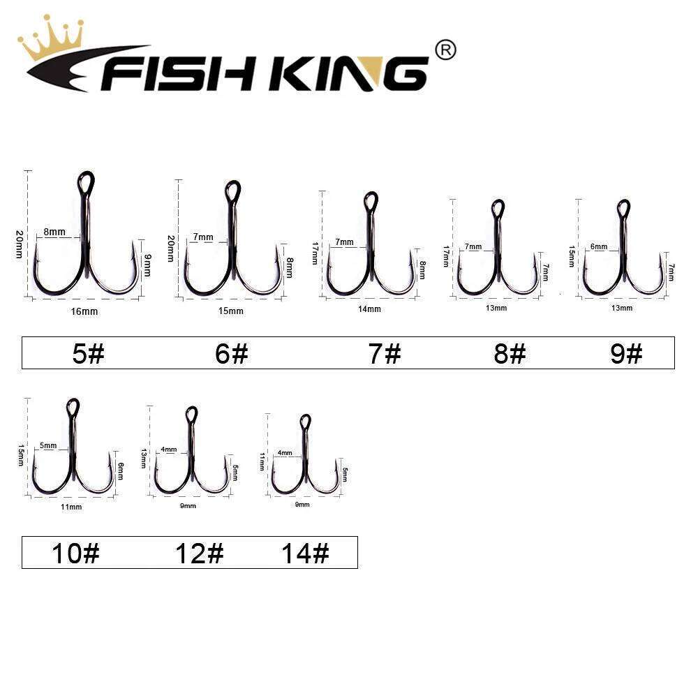 FISH KING 20pcs/pack Black Nickel High Carbon Steel Overturned Treble Hook Hard Soft Lure Bass Fishing Tackle Z260228