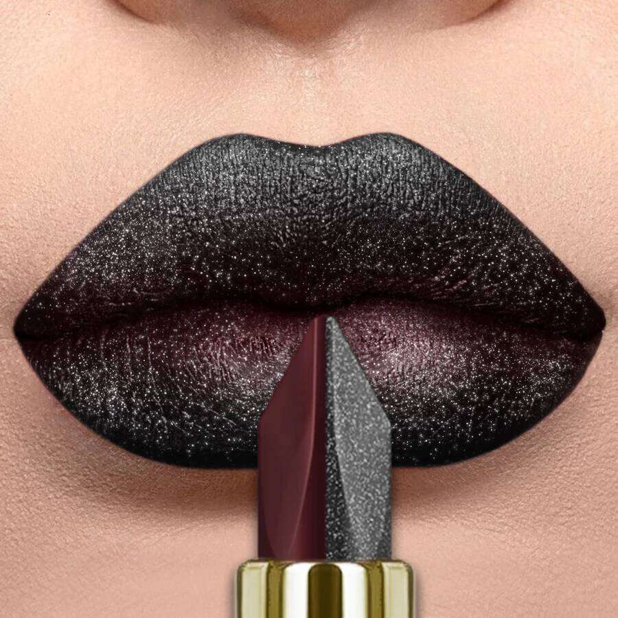 1PC Two-tone Sexy Red&Black Lipstick Glitter&matte Sticks Nonstick Highly Pigmented Metallic Finish Lip Tint Makeup Giifts H260302