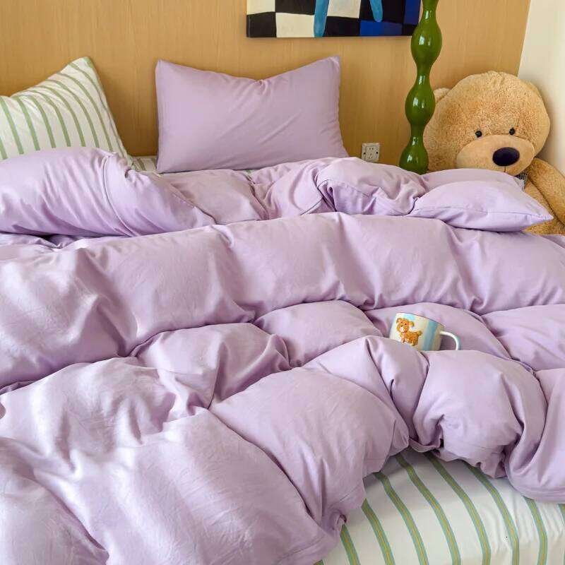 Ins Korean Purple Striped Bedding Sets 2025 New Duvet No Filler Bed Sheet one or Two Pillowcase Girl Comforter Cover Set W260302