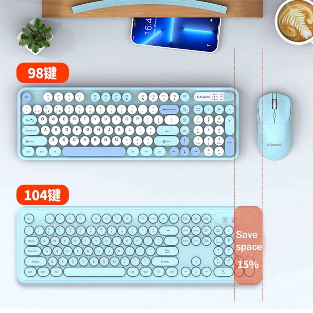 K-snake Wk300 Wireless Dual Mode Keyboard and Mouse Set Mute with Volume Knob Desktop Laptop Universal 26H0303