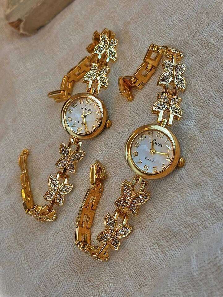 1 Piece of French Gold Inlaid Dazzling Rhinestone Butterfly-Shaped Exquisite, Elegant, Unique, Fashionable, High-End, Vintage Women's Bracelet-St