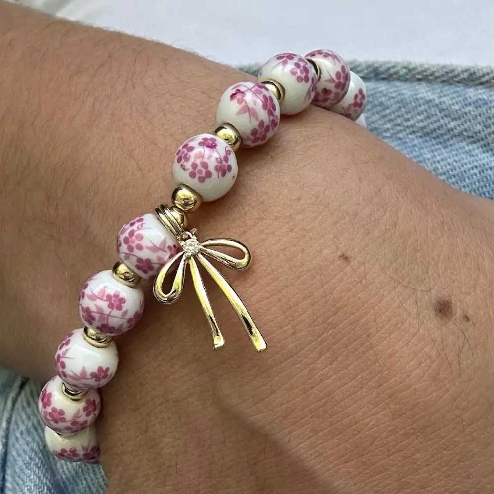 Elastic Blue and White Porcelain Bracelet Ceramics Metal Beads Bracelets Silver Antiquities New Chinese Style Bracelet H260303