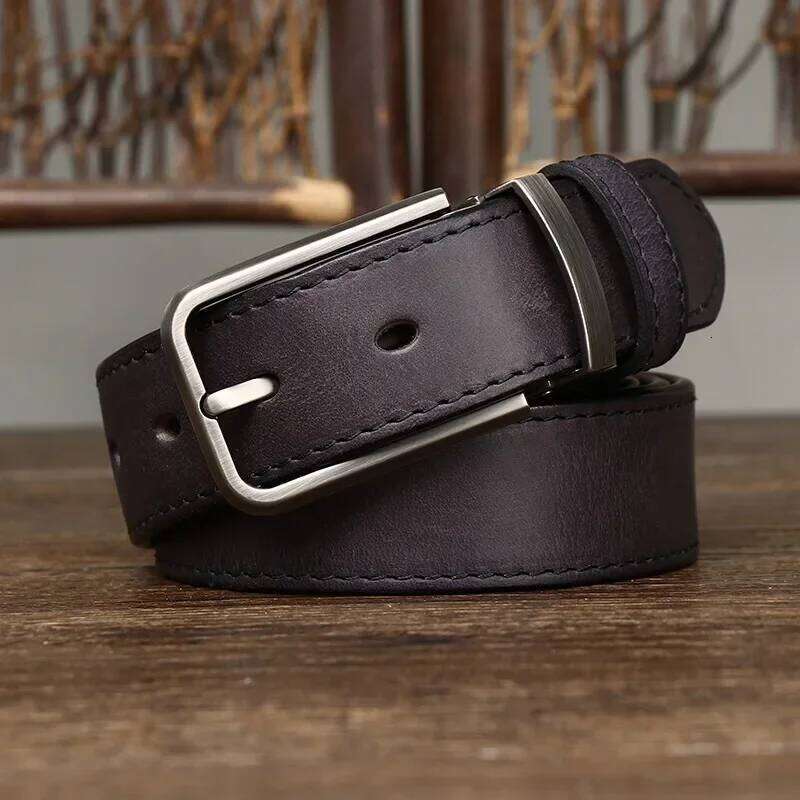 3.3CM Pure Cowhide Genuine Leather for Men's High Quality Jeans Pin Buckle Business Belts Cowboy Waistband Male Fashion Designer S260228 3f6 04f