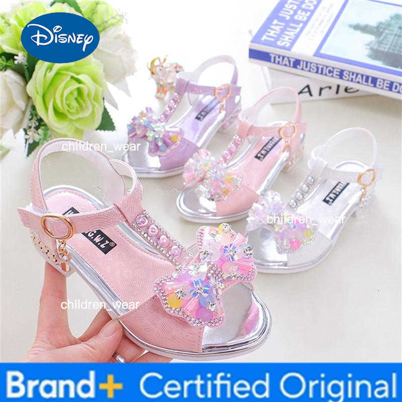 Disney Girls Flat Heel Sandals Kids Girls Spring Summer Little Kids Princess Dress Bow Fashion Teenage Shoes H2603031
