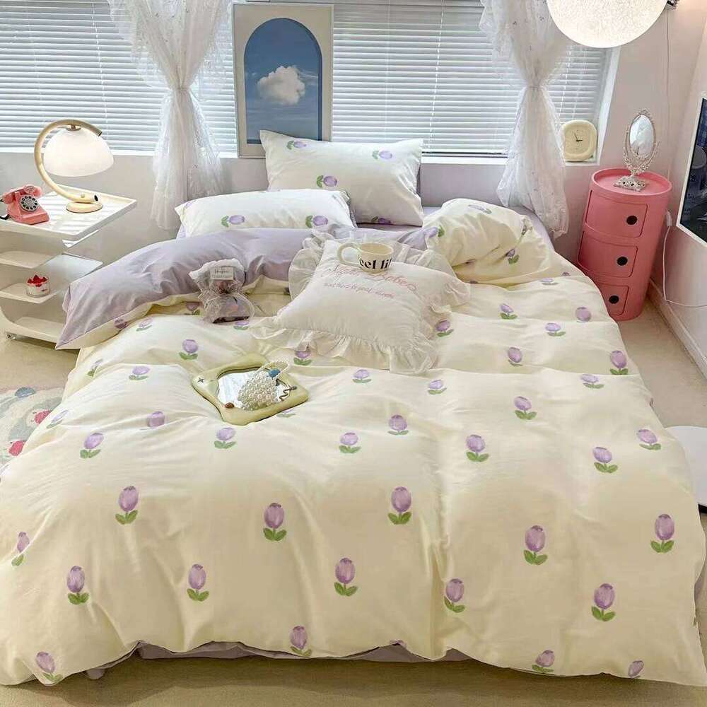 Four-piece set of pure cotton graffiti oil painting dog printing simple modern bed bedding household universal in all seasons W260302