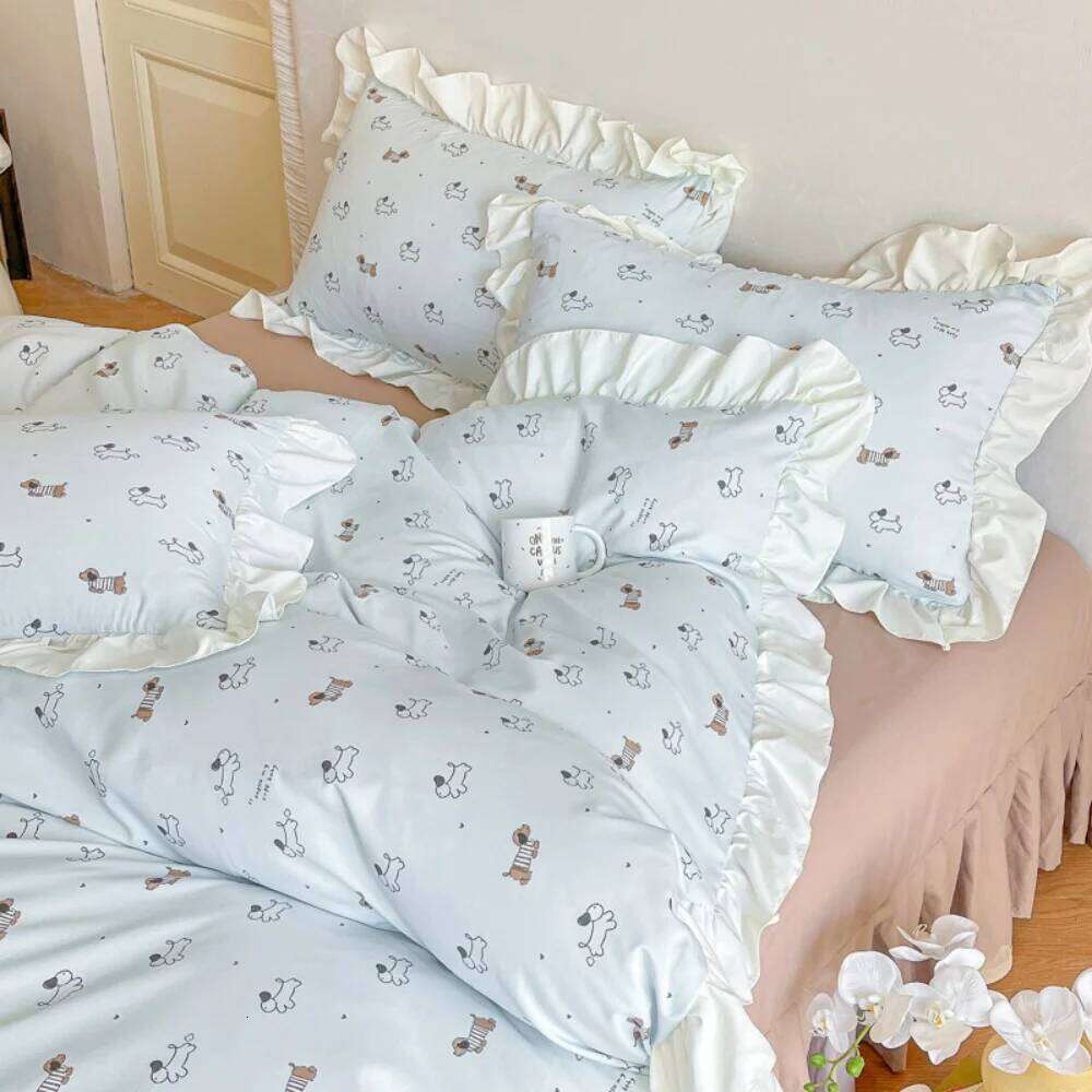 Princess Style Bedding Lace Bed Skirt Small Floral Print Soft Cotton Fabric Four Piece Set Skin Friendly Nude Sleeping Sheet W260302