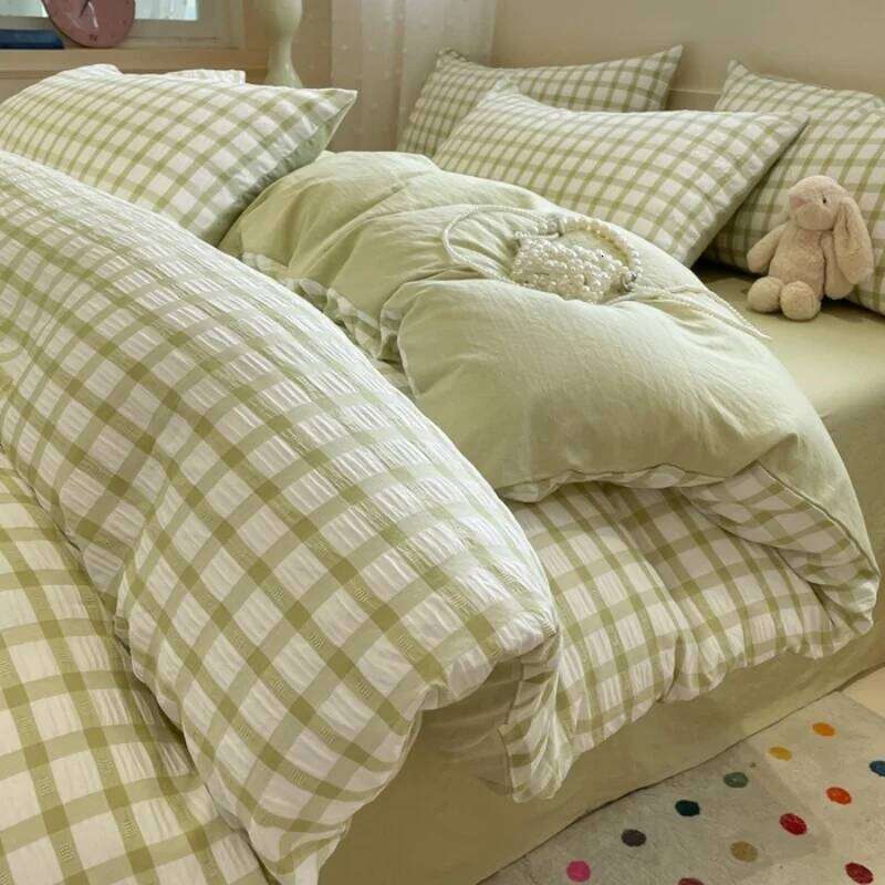 New Lattice Duvet Cover with Sheet Pillowcases No Filling INS Bed Linen Twin Full Queen Size Grid Home Adult Man Bedding Set W260302