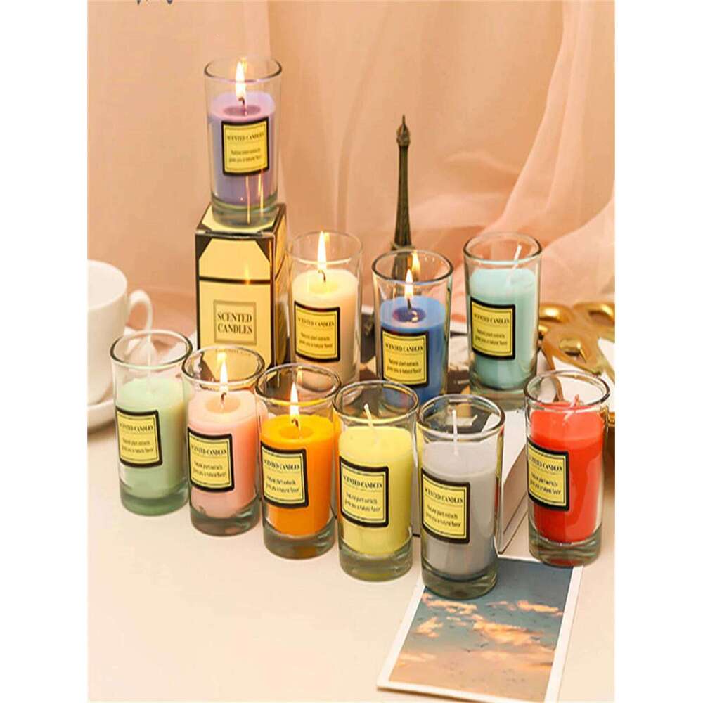 Use Smoke-Free Plant Wax Aromatherapy Candle Romantic Glass Cup Colorful Fragrance Home Decorative Candles W260303