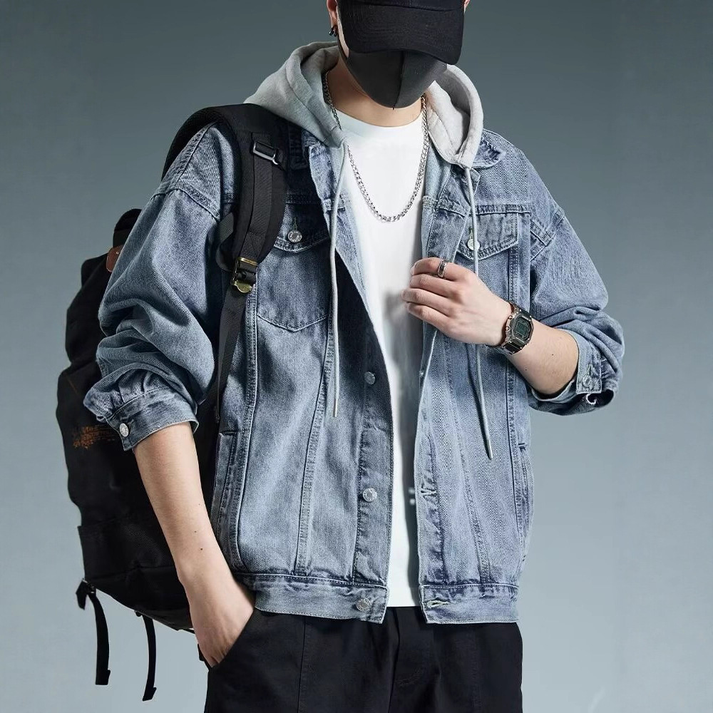 Designer Jacket Men's Fux Twopiece Denim Jcket Spring/autumn Hooded Swetshirt Stylish Loosefit Jcket