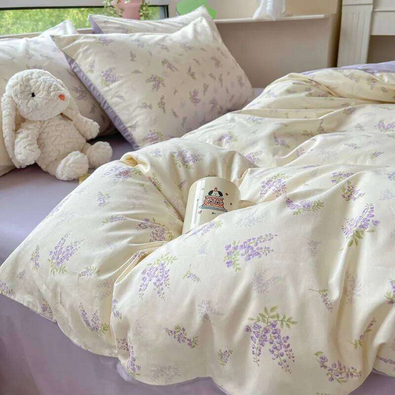 Customizable 2025 new cute little fresh printing single product pure cotton quilt cover four-piece set W260302 W260302