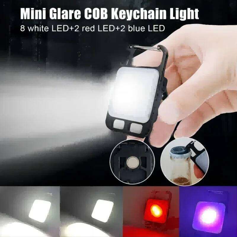 Multifunctional Portable Lamp With Magnetic Red And Blue Warning Lights COB Built-In Battery Rechargeable Keychain Work Light S260302