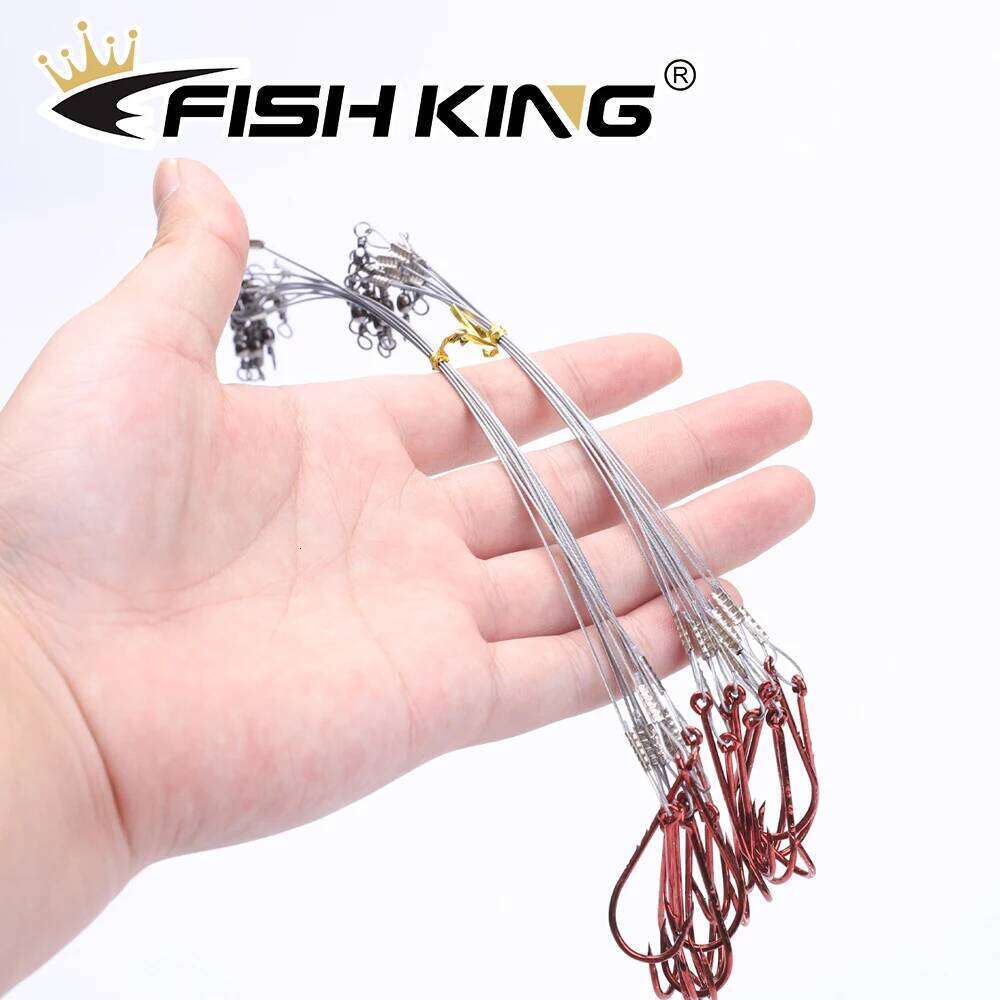FISH KING Anti Bite Line Steel Wire Leader WIth 3/0-6# Hook With Swivel 5-20KG Fishing Tackle Gear Z260228