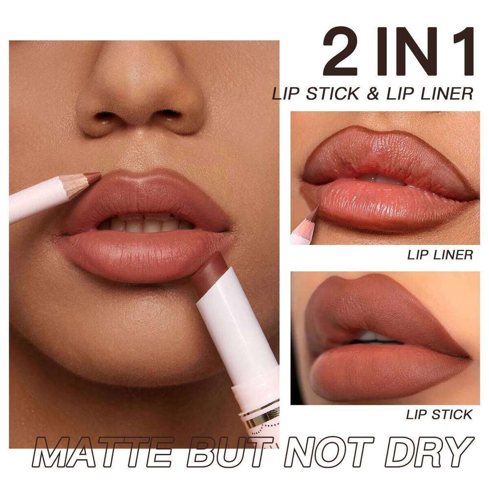 USHAS 2 In 1 Lipstick&Lip Liner Set, 18 Matte Nude Color Lipstick, Moisturizing and Long-Lasting, Perfect Lip Cosmetic H260302