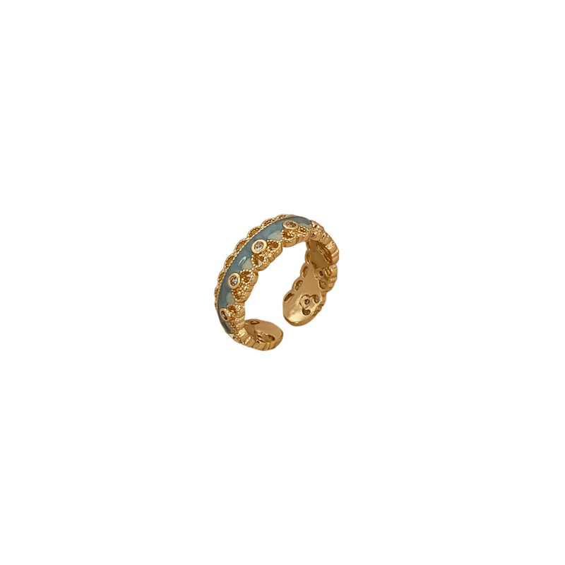 New Chinese Style Enamel Pattern Ring Vintage Traditional Floral Design Gold Plated Open Adjustable Ring Elegant Ethnic Style Jewelry Gift for Women