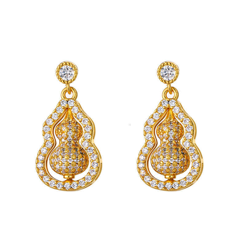 Micro-inlaid Zirconia Rotating Gourd For Women Double-sided Design Elegant Studs Light Luxury Exquisite Earrings